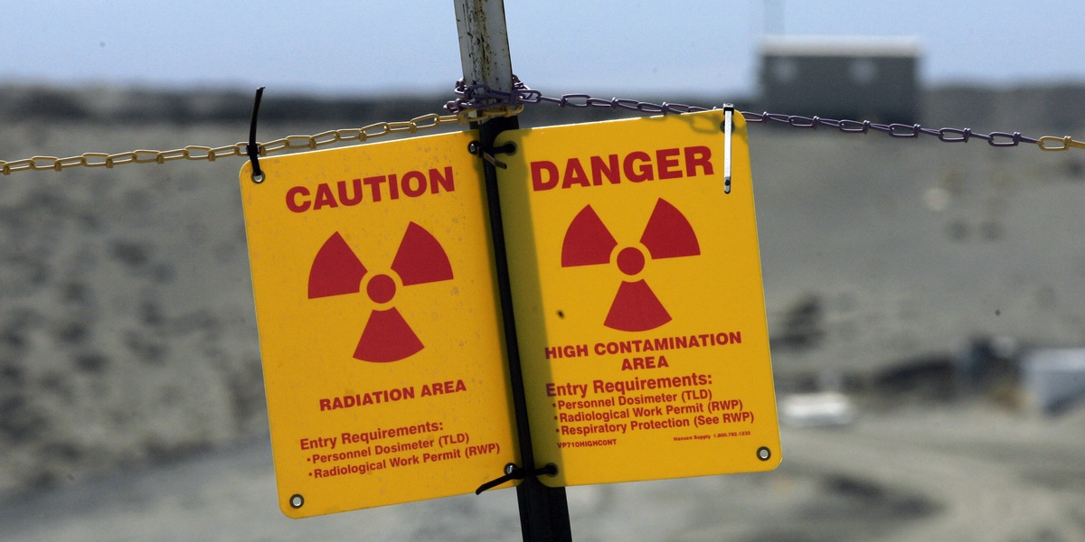 Caution nuclear contamination radiation danger sign in Hanford